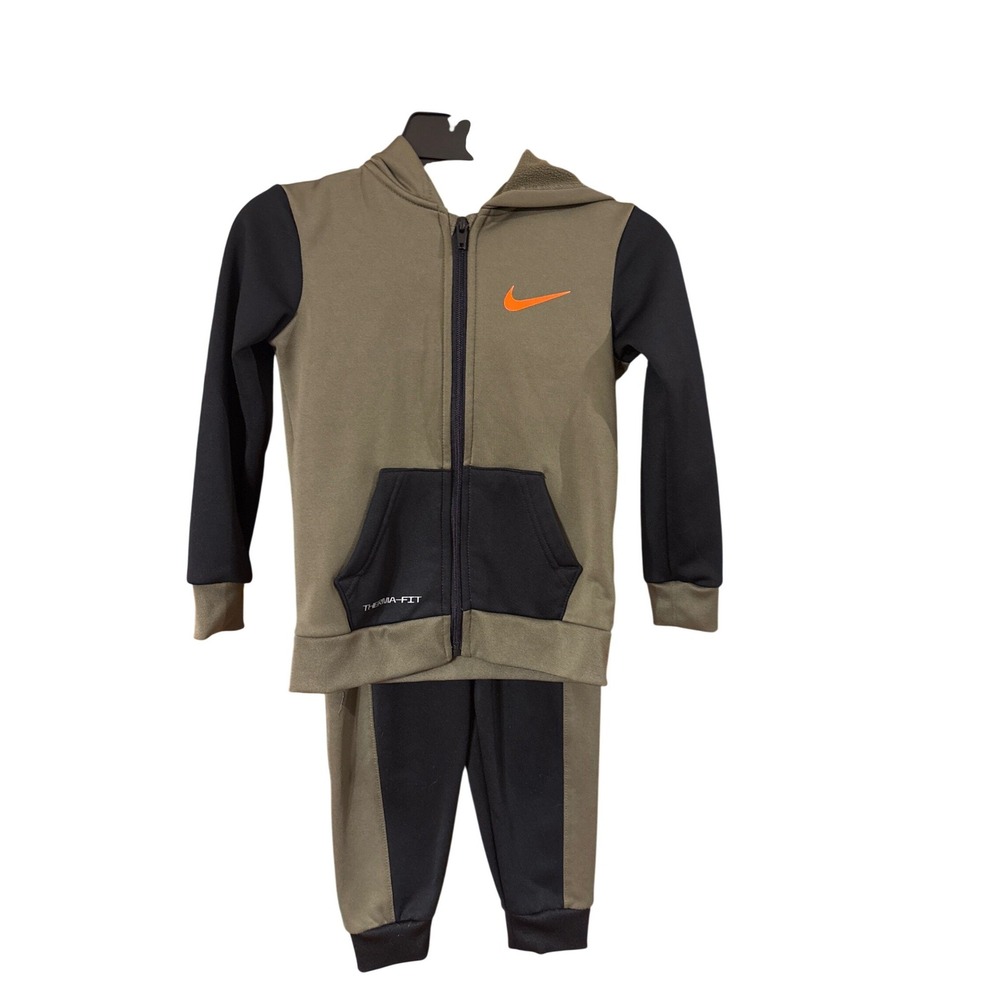 Nike Toddler Boys‎ Therma-FIT Full Zip Hoodie and Pants Set Olive Black 4 XS